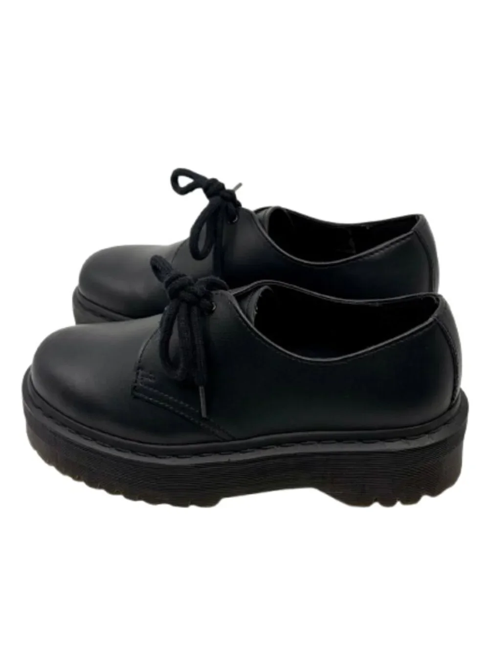 DR MARTENS~V 1461 QUAD MONO~BLACK VEGAN LEATHER PLATFORM OXFORD SHOES NEAR NEW